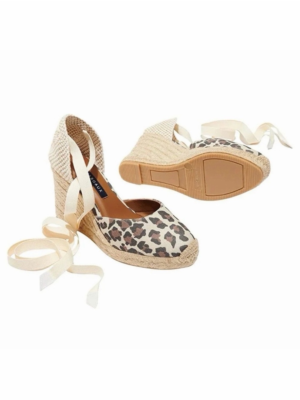 New Margaux Leopard Print Espadrille Wedges with Cream Ribbons.